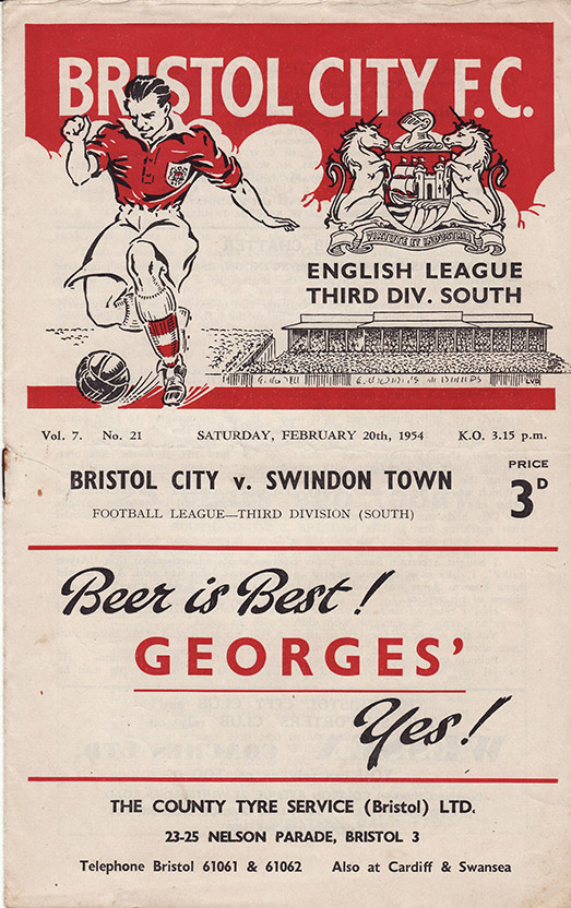 <b>Saturday, February 20, 1954</b><br />vs. Bristol City (Away)